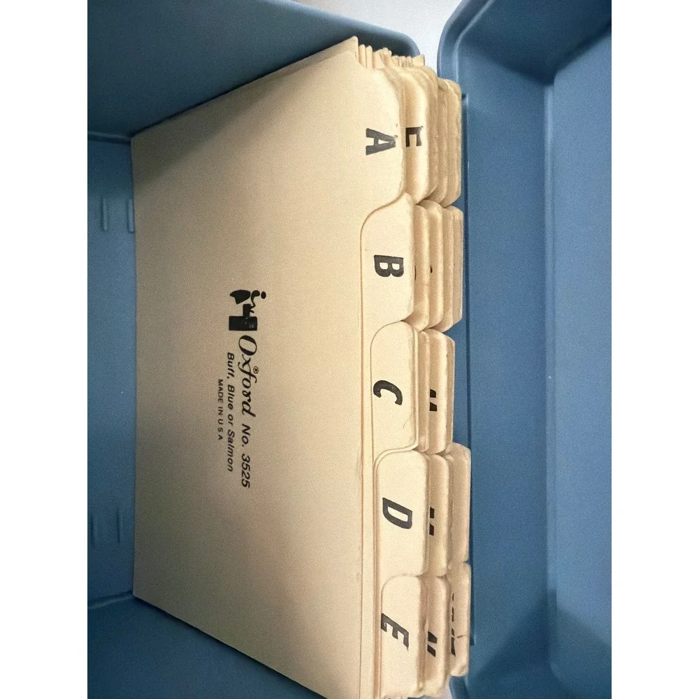 Vintage Blue Plastic Index Card Box with Oxford A-Z Monthly Dividers 3x5 Storage